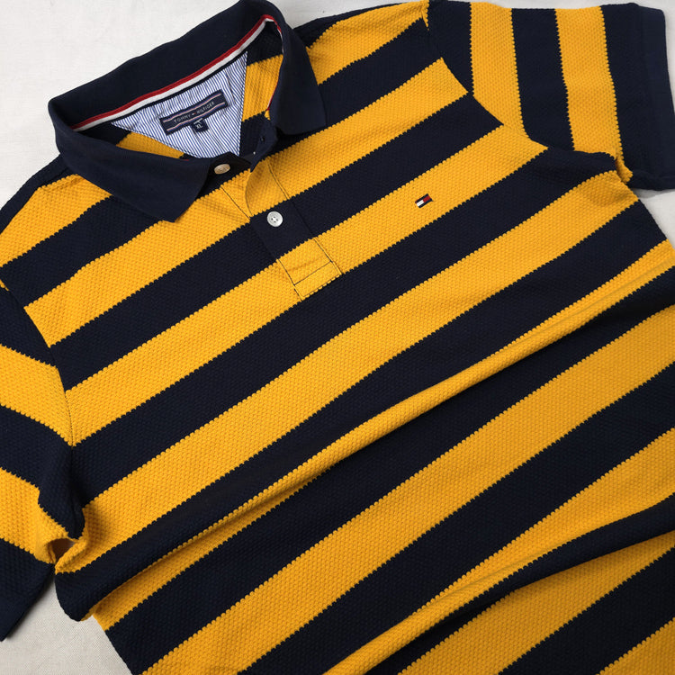 THF woven stripped polo | Yellow/Blue
