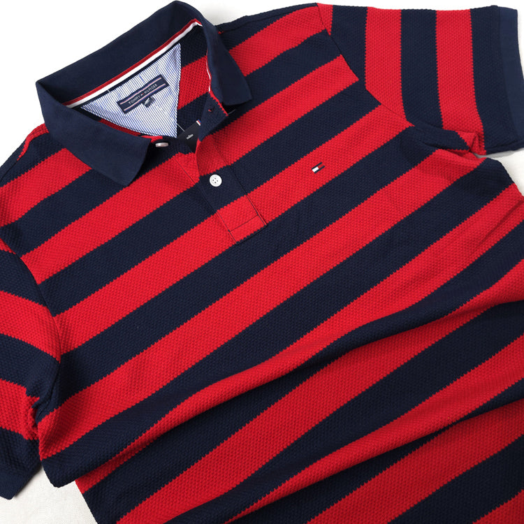 THF woven stripped polo | Red/Blue