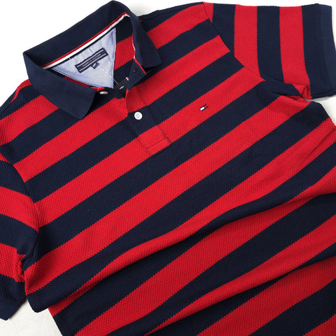 THF woven stripped polo | Red/Blue