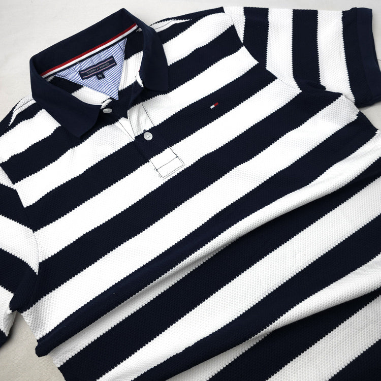 THF woven stripped polo | White/Blue