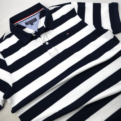 THF woven stripped polo | White/Blue