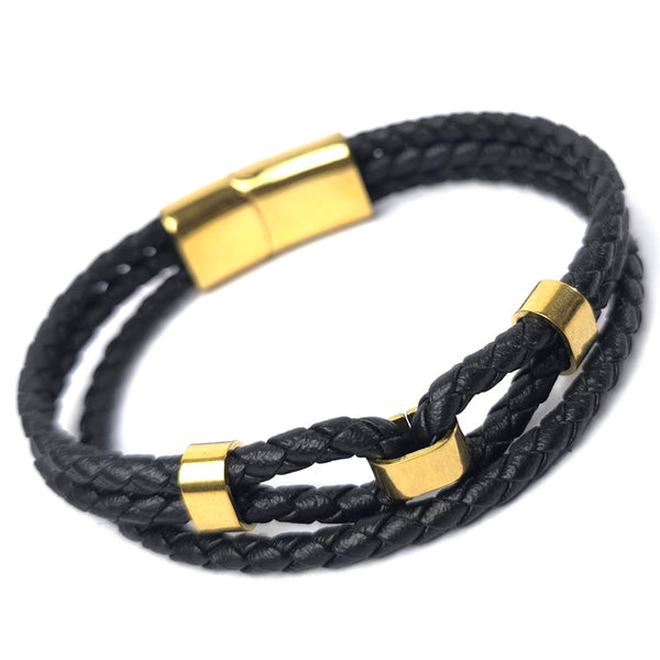 RB intertwined Leather Bracelet | Gold