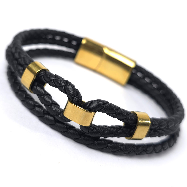RB intertwined Leather Bracelet | Gold