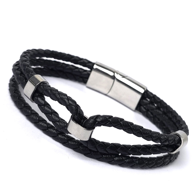 RB intertwined Leather Bracelet | Silver