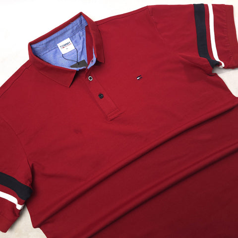 THF designer banded polo shirt | Wine