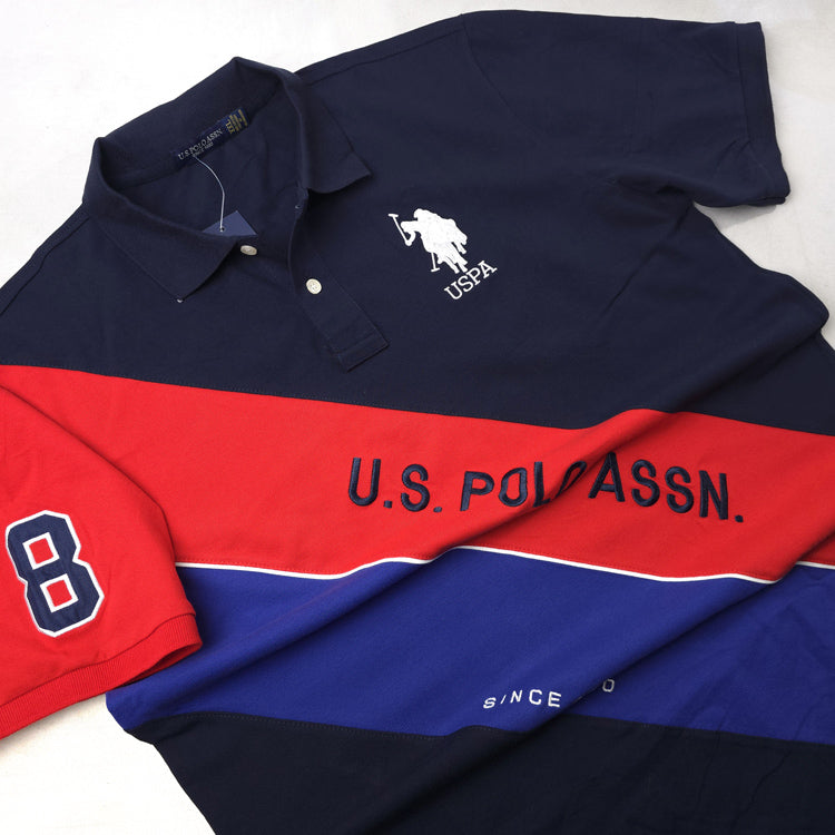 USP. Two toned Slant polo shirt | Navy  blue