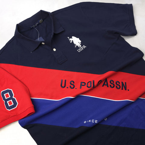 USP. Two toned Slant polo shirt | Navy  blue
