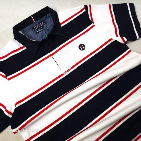 THF Spark two toned stripped polo | White/Blue