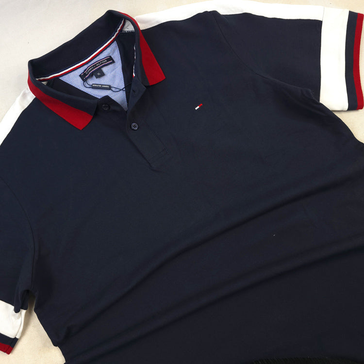 THF duo collar designer polo shirt | Navy blue