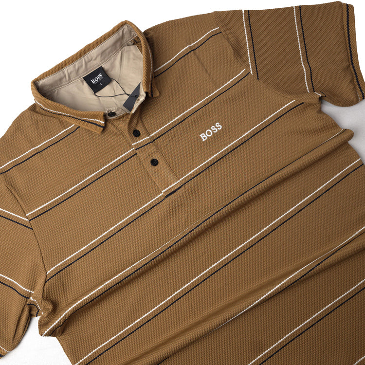 BS woven striped polo shirt | Brown