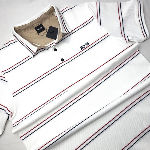 BS woven striped polo shirt | WHite