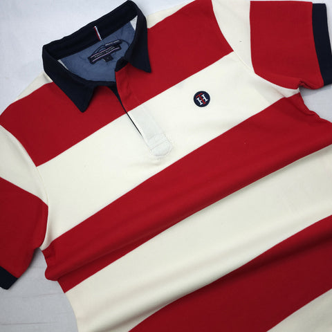 THF bold two toned stripped polo | Cream/Red