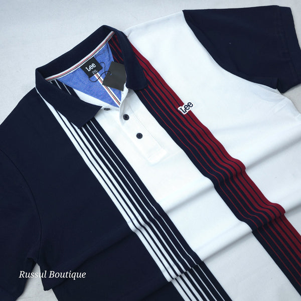 Lee striped designer polo shirt | White
