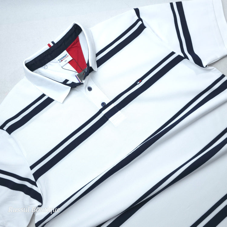 THF twin stripped designer polo shirt | White