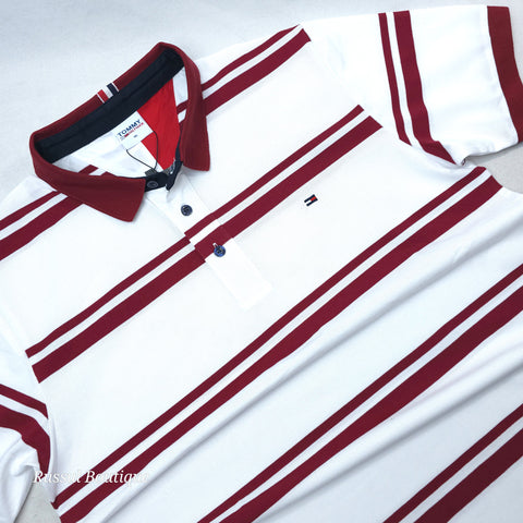 THF twin stripped designer polo shirt | Wine
