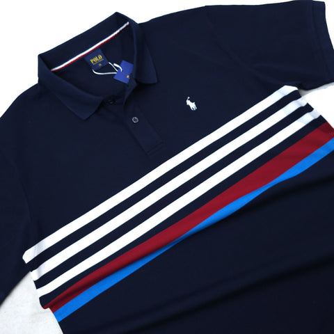 PRL trail striped men's polo | Navy blue
