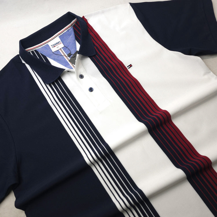THF striped designer polo shirt | White