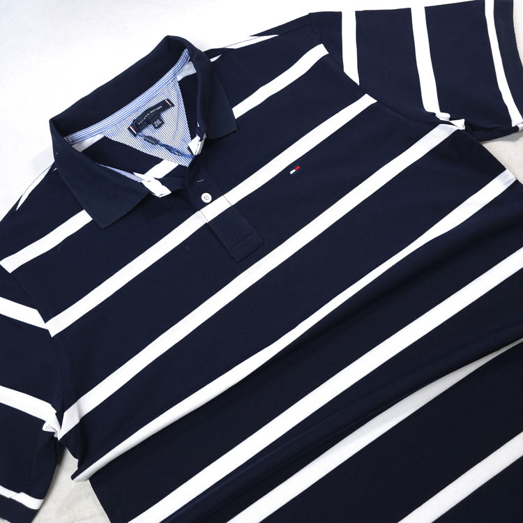 THF striped designer polo shirt | Navy blue