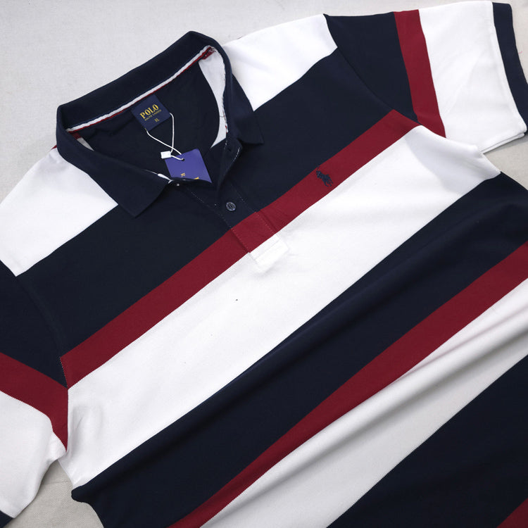 PRL Spark two toned stripped polo | White/Blue