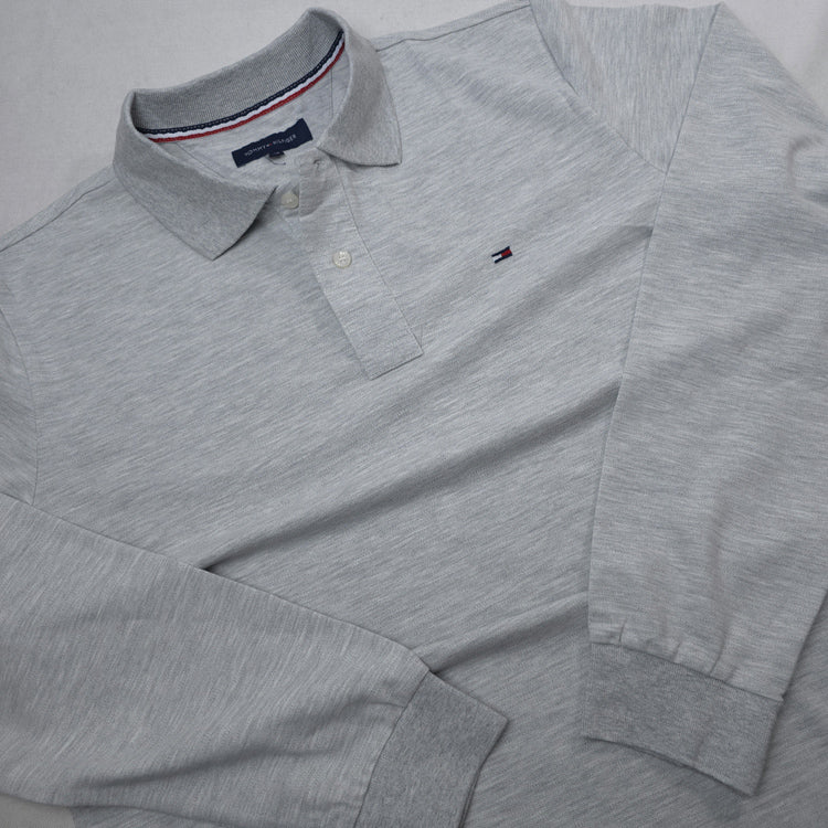 Longsleeve THF plain polo for men | Light grey