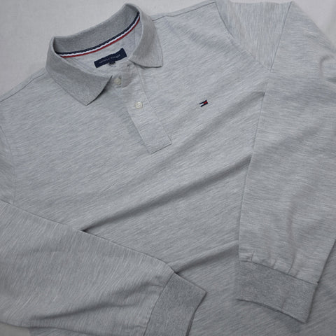 Longsleeve THF plain polo for men | Light grey
