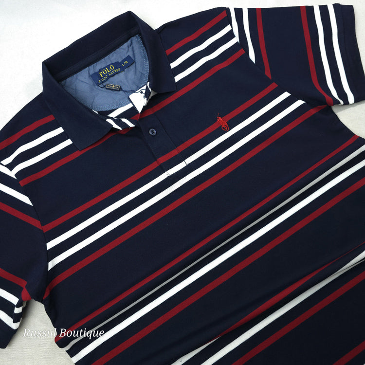 PRL Quarter striped men's polo | Navy blue
