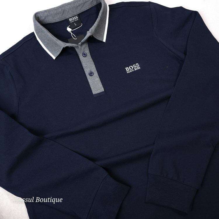 Longsleeve BS plain polo for men | Navy blue
