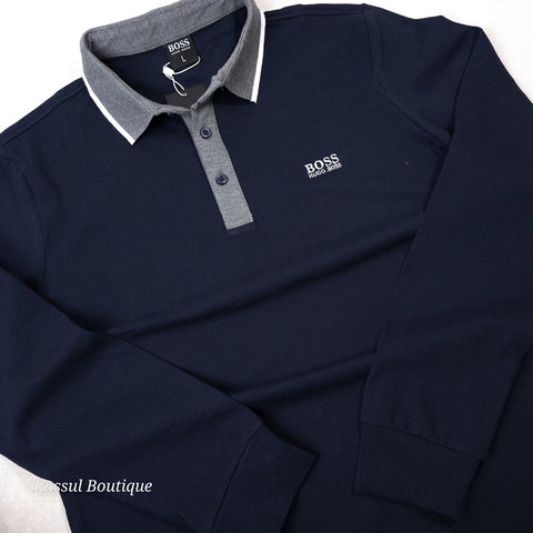 Longsleeve BS plain polo for men | Navy blue