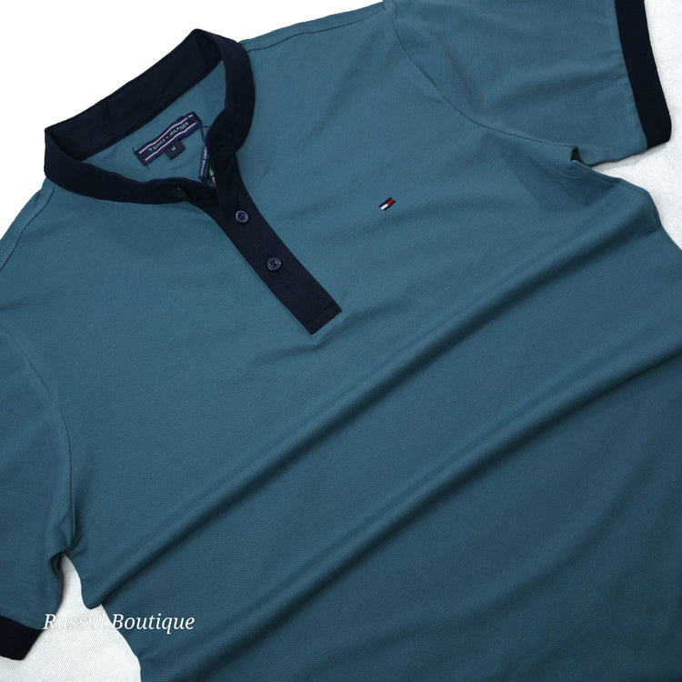 THF half button T-shirt | Aqua