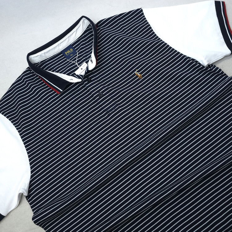 PRL Wing-striped polo shirt | Navy blue