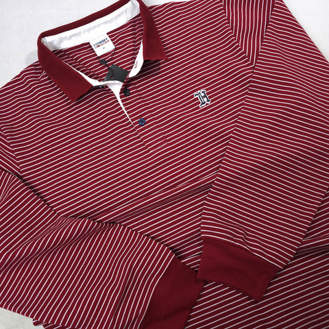 Longsleeve THF knit stripped polo shirt | Wine