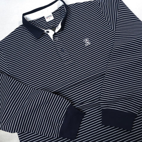 Longsleeve THF knit stripped polo shirt | Navy blue