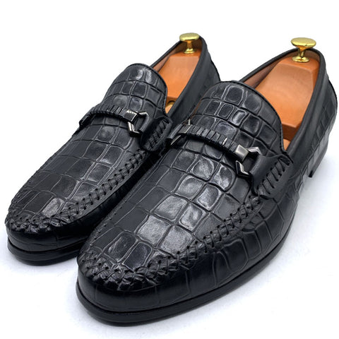 Moreschi cracked penny loafers for men | Black