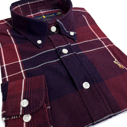 PRL two toned check Shirt | Burgundy