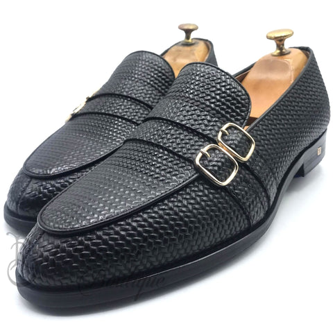 Lv Weave Leather Monk Shoe | Black Oxford