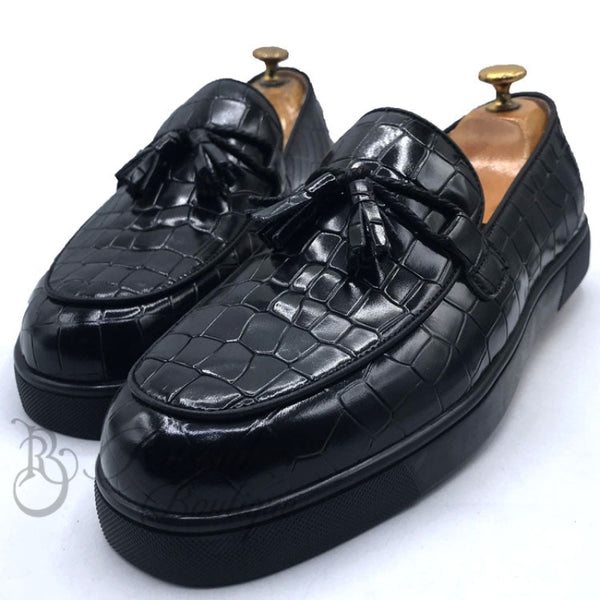 Lb Cracked Leather Black Soles | Black Loafers