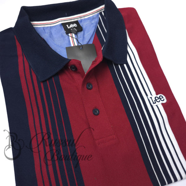 Lee Striped Designer Polo Shirt | Red Polo