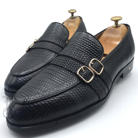 Lv Weave Leather Monk Shoe | Black Oxford
