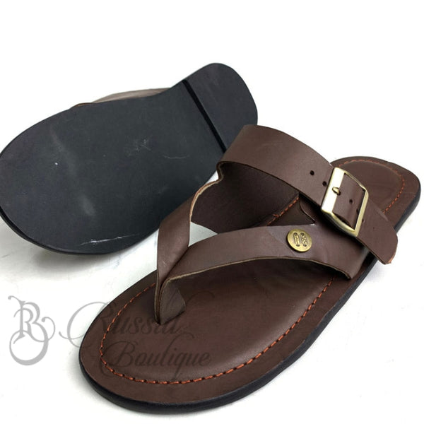 Rb Classy Buckled Leather Slips | Brown Sandals