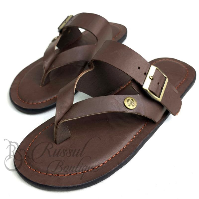Rb Classy Buckled Leather Slips | Brown Sandals