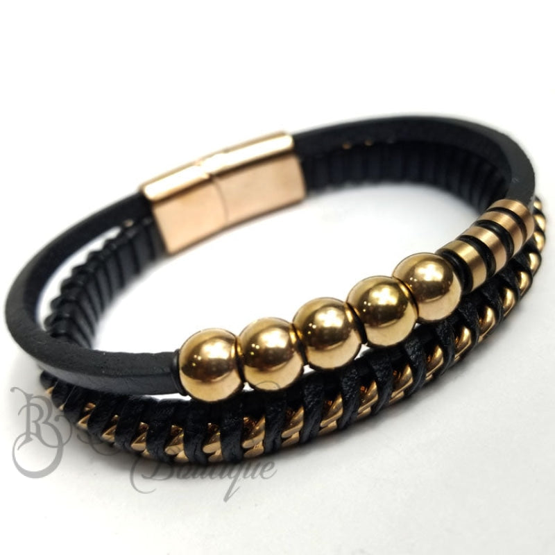 Rb Leather Beaded Bracelet | Rosegold