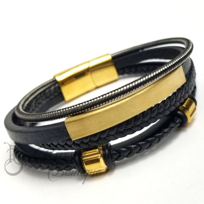 Rb Multilayer Leather Bracelet | Gold