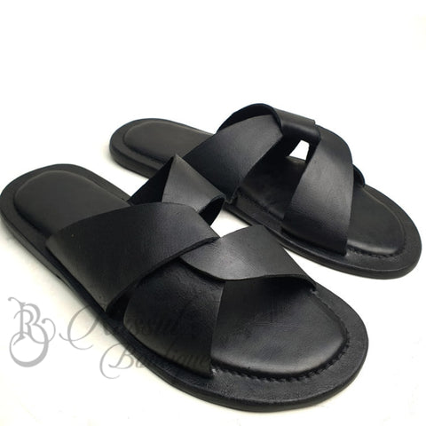 Rb Overlap Leather Slips | Black Sandals