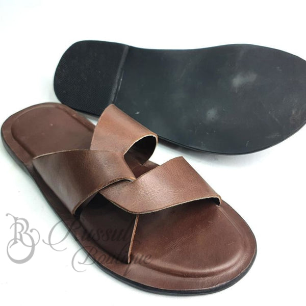 Rb Overlap Leather Slips | Brown Sandals