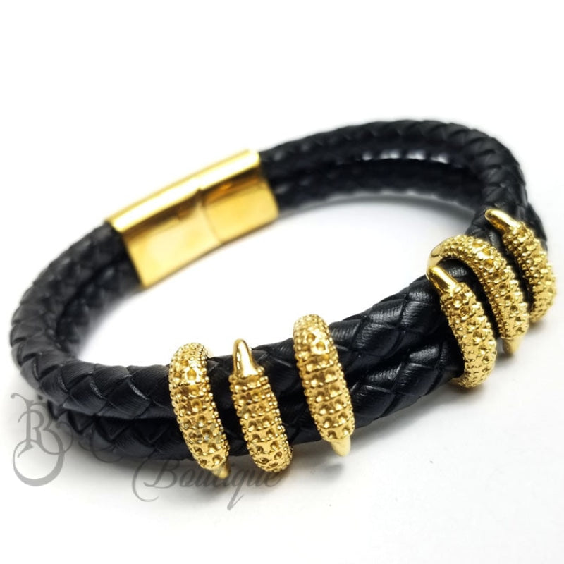 Rb Sleek Woven Leather Bracelet | Gold