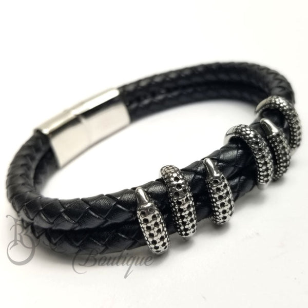 Rb Sleek Woven Leather Bracelet | Silver