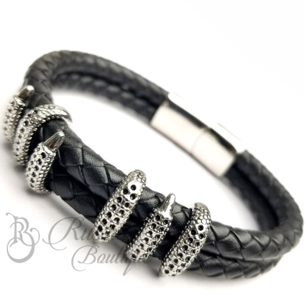 Rb Sleek Woven Leather Bracelet | Silver