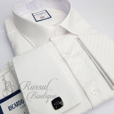 Ricardo Martinez Pattern Cuffed White Shirt Shirts