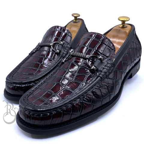 Sr Cracked Wetlook Horsebit Loafers | Wine Shoes