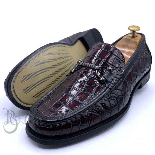 Sr Cracked Wetlook Horsebit Loafers | Wine Shoes